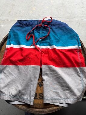 Red Camel Men's Blue, Red & Gray Colorblock Swim Board Shorts